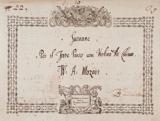 Frontespizio della sonata per fortepiano e violino di Mozart