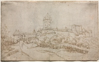 Vista di un castello recto, Coppa ottagonale verso