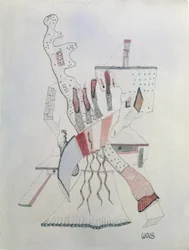 Figura appoggiata a due tavoli
