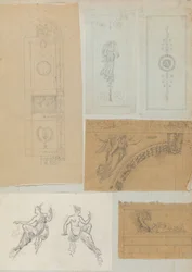 Pagina da un album contenente disegni e diverse stampe di architettura