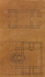 Pagina da un album contenente disegni e diverse stampe di architettura, ca. 1800-1850. Creatori: Officina di Charles Percier, Officina di Pierre François Léonard Fontaine