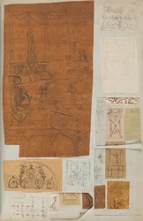 Pagina di un album contenente disegni e diverse stampe di architettura, Int..., ca. 1800-1850. Creatori: Officina di Charles Percier, Officina di Pierre François Léonard Fontaine