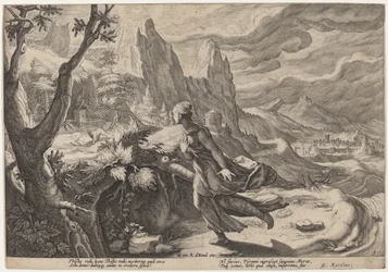 Thisbe spaventata dal leone