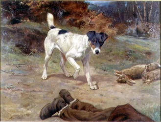 Un Jack Russell vicino a una tana di coniglio