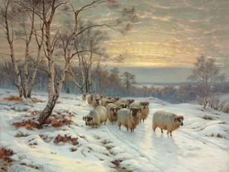 Un Pastore con il Suo Gregge in un Paesaggio Invernale