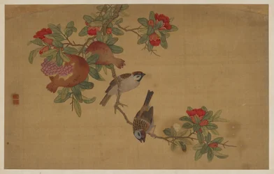 Uccelli, frutta e fiori, dinastia Qing, 1741