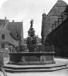 Tugendbrunnen, Norimberga, Baviera, Germania, c1900