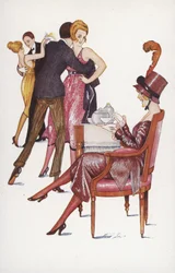 Coppie che ballano e ragazza che beve sorbetto