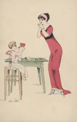 Ragazza che aspetta che due cuori siano uniti da Cupido