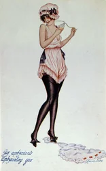 Modello di corsetto intorno al 1830 e porta-giarrettiera. Di Xavier Sager (1870-1930) In "Il corsetto nell