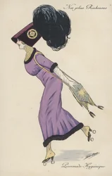 Bella ragazza, vestita in modo stravagante, sui pattini a rotelle