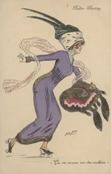 Bella ragazza vestita in modo stravagante, pattinando