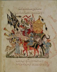 Ar 5847 f.94v, Carovana diretta alla Mecca da „Le Maqamat“ (Gli incontri) di Al-Hariri, ca. 1240