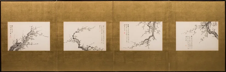 Fiori di pruno, paravento pieghevole, periodo Edo 1844 (inchiostro su carta) (cfr. anche 752778-82)
