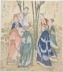 I sette saggi del boschetto di bambù (Chikurin shichiken), dalla serie "Un set di dieci numeri famosi per il circolo Katsushika (Katsushikaren meisu juban)"