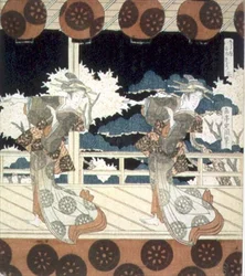 Due Ballerini si Esibiscono sul Palco, dalla serie La Danza a Furuichi per il gruppo Hisakataya, c.1822