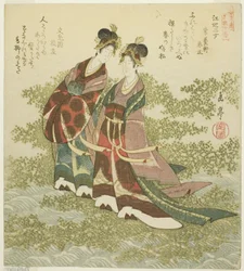 Due principesse del fiume (Kohi nijo), dalla serie "Un set di dieci numeri famosi per il circolo Katsushika (Katsushikaren meisu juban)"