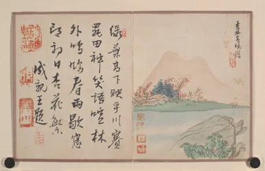 Album in miniatura (album con nove dipinti e nove foglie di calligrafia; inchiostro e colore su carta pesante)