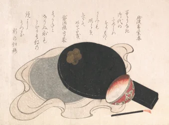 Specchio con coperchio, ciotola e pennello per il rossetto