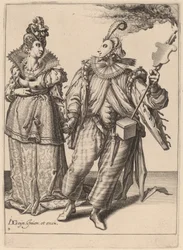 Una donna guidata da un giocatore che tiene una torcia