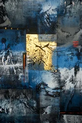 Arte astratta; dipinto nei colori oro; blu; nero e grigio; Ubud; Bali; Indonesia; Sud-est asiatico; Asia