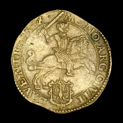 Moneta antica raffigurante un cavaliere a cavallo