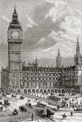 Big Ben e le Case del Parlamento, Londra, Inghilterra, viste nel XIX secolo