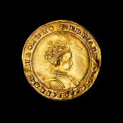 Moneta inglese martellata in oro, mezzo sovrano