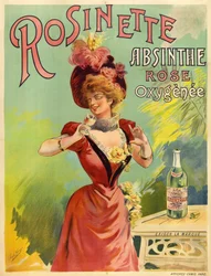 Donna elegante vestita alla moda Belle Epoque che degusta un bicchiere di assenzio