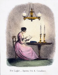 Per luce, olio di sperma e candele, c 1845