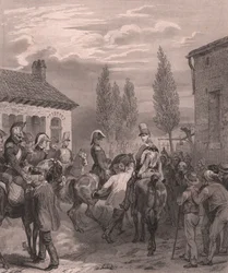 Esercito francese entra in Belgio, agosto 1831, incisione su carta di Cina