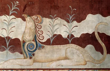 Grifone, affresco nella sala del trono, Palazzo di Cnosso, Creta, Grecia, civiltà minoica