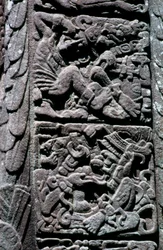 Geroglifici sulla Stele D a Quirigua, Izabal, Guatemala, periodo tardo classico, c.600-900 d.C. (foto)