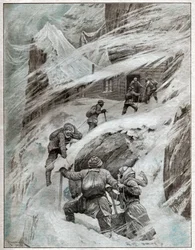 Turisti italiani bloccati nella tempesta nelle Alpi italiane (illustrazione)