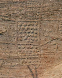 Parco Archeologico di Seradina-Bedolina, incisione rupestre preistorica, Roccia 1, composizione topografica nota come "Mappa di Bedolina"