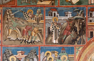 Monastero di Voronet. La chiesa. Esterno. Affreschi. Lato sud, parte sinistra
