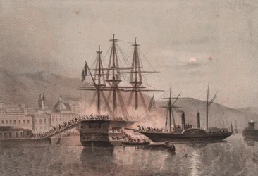 Vascello napoletano Monarca attaccato da Tuckery, nel porto di Castellammare