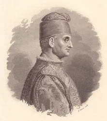 Ritratto del Duca di Milano, Filippo Maria Visconti (1392-1447), incisione su rame di F Clerici da ritratto pubblicato da Antonio Campo