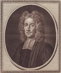Ritratto del filosofo inglese Samuel Clarke, incisione in rame di John Goldar da un dipinto di Gibson