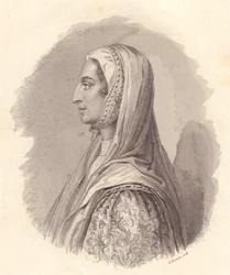 Ritratto della nobildonna italiana Beatrice Lascaris di Tenda (1372-1418), incisione su rame di G Fusinati da ritratto pubblicato da Antonio Campo