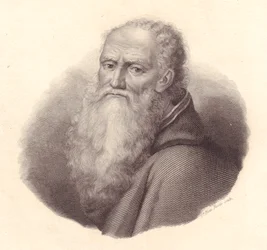Ritratto del pittore italiano Bernardino Luini (circa 1481-1532), incisione su rame di Caterina Piotti-Pirola da autoritratto di Luini