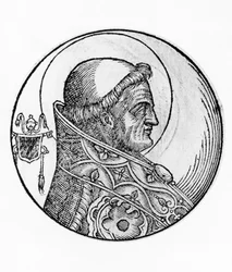 Ritratto di San Celestino I, 43º Papa della Chiesa Cattolica, incisione