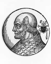 Ritratto di Teodoro I (morto 649), 73º Papa della Chiesa Cattolica dal 642, incisione