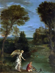 Paesaggio con Tobia che afferra il pesce
