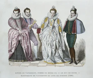 Luisa di Lorena-Vaudemont (1553-1601), moglie di Enrico III, Duca di Guisa (1549-88), Margherita di Vaudemont (1564-1625) e Anna di Gioiosa (1561-87)