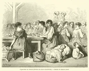 Sigaraie al lavoro, fabbrica di tabacchi di Siviglia