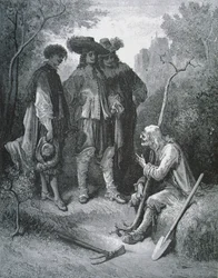 Illustrazione per Il vecchio e i tre giovani, dalle Favole di Jean de La Fontaine