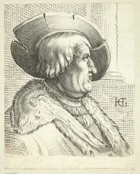 Ritratto immaginario di un vecchio con cappello di profilo