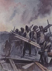 Soldati Francesi Costruiscono un Ponte di Pontoni nella Battaglia di Arcole, Italia, 1796