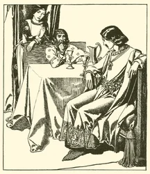 Sir Lancillotto siede con Sir Hilaire e Croisette